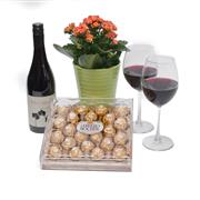 Kalanchoe, Merlot Wine 75cl and Ferrero Roche Chocs